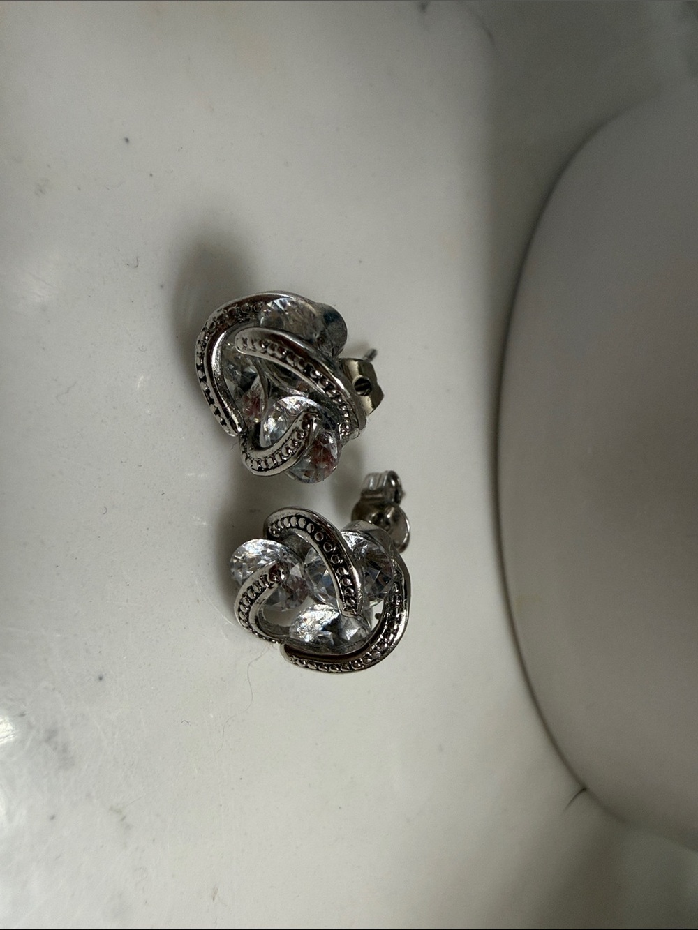 Silver-Tone Crystal Knot Stud Earrings - Clear